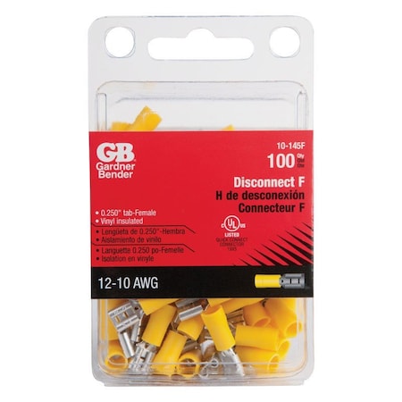 Gardner Bender Gardner Bender 12-10 Ga. Insulated Wire Female Disconnect Yellow 100 pk 10-145F